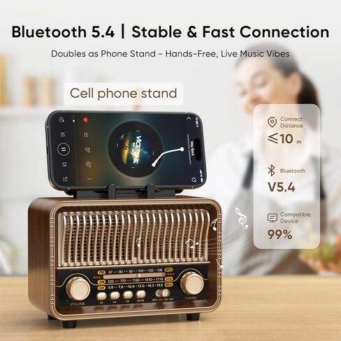 MG002 Retro Vintage Portable Radio AM FM SW,Transistor Radio Battery Powered&Rechargeable, Shortwave Radio Support Mirco-SD/TF Card AUX USB Player, Bluetooth Speaker for Home/Outdoor in Kuwait