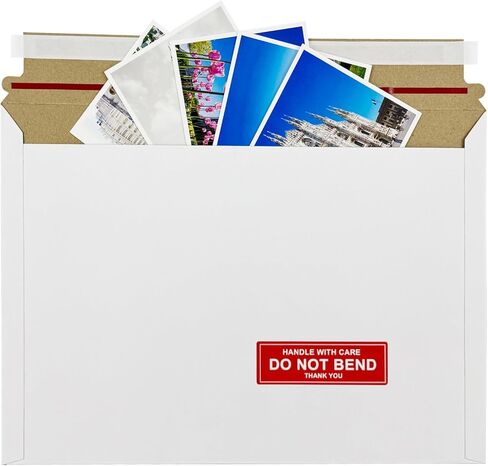 50 Pack 12.8x9.2" Rigid Mailers Cardboard Envelopes, Photo CD Mailers Shipping Envelope for Trading Cards with "DO NOT BEND" Labels, Small Stay Flat Self Seal Document Envelope - Grey Inside in Kuwait