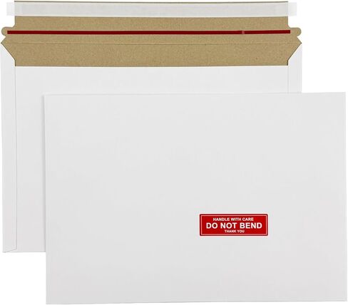 50 Pack 12.8x9.2" Rigid Mailers Cardboard Envelopes, Photo CD Mailers Shipping Envelope for Trading Cards with "DO NOT BEND" Labels, Small Stay Flat Self Seal Document Envelope - Grey Inside in Kuwait