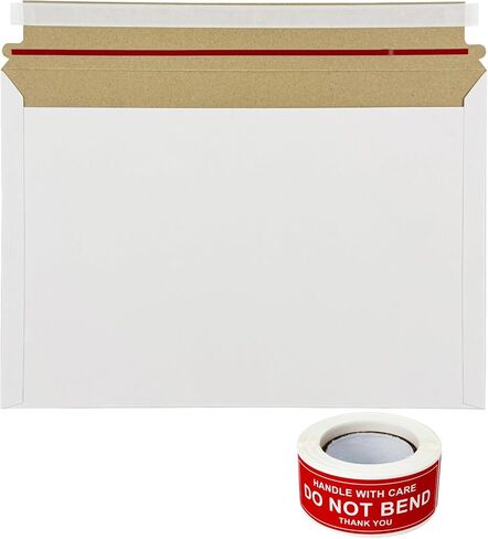 50 Pack 12.8x9.2" Rigid Mailers Cardboard Envelopes, Photo CD Mailers Shipping Envelope for Trading Cards with "DO NOT BEND" Labels, Small Stay Flat Self Seal Document Envelope - Grey Inside in Kuwait