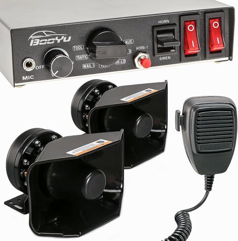 BooYu 12V 400W Police Emergency Siren for Vehicles Truck, 9 Tone Slim Speaker Horn Alarm PA System for Firefighter Ambulance [Handheld Microphone][2 x 10A Switches] in Kuwait