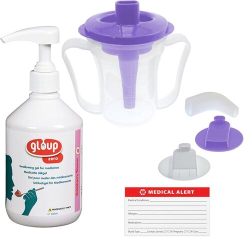 Gloup Pill Swallowing Gel Aid, PatCom Medical Medication Aid, Safe for Severe Dysphagia | IDDSI Level 3 | Easy Pump Dispensing (Zero - Raspberry, Pack of 1) in Saudi Arabia