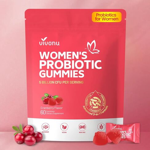 VivoNu Viginal Probiotics for Women, Women Probiotic Gummies, Feminine Balance Gummies, Prebiotic Gummy, Cranberry Probiotics for Woman Vaginigal Health, Yeast Ph Balance| 60 Gummies in Kuwait