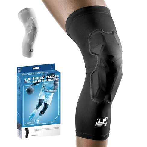 LP SUPPORT IM710 Shield Padded Leg Compression Sleeve, Ergonomic Knee Pad Support for Basketball, Volleyball, Running, Gym Workouts, Breathable Elastic Fabric for Men & Women (White, M, 1-Pcs) in Kuwait