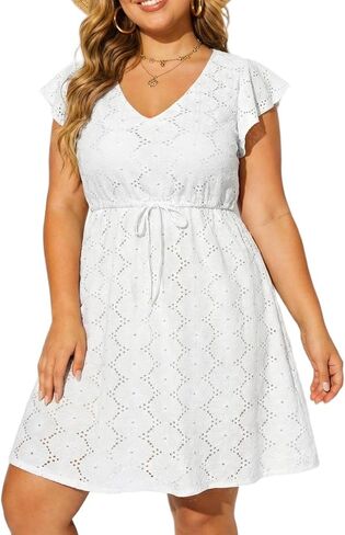 بالإضافة إلى Swimsuit Swimsuit Up - Women v Neck Mollowr Hollow Out Out Flutter Coverups Swimwear Summer Beach Dress in Kuwait