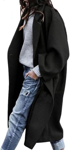 معطف CHARTOU نسائي كبير الحجم ذو ياقة مدببة من مزيج الصوف وصدر واحد متوسط ​​الطول وطويل in Kuwait