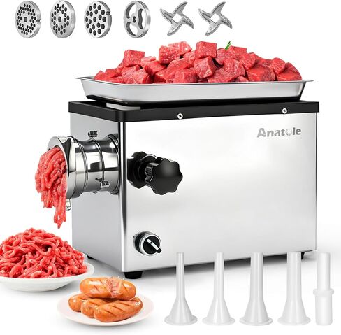 Anatole Commercial Electric Meat Grinder 1.8 HP 1300 W Heavy Duty Meat Bones Mincer Stainless Steel Sausage Stuffer with 6 Grinding Plate 4 Blades for Restaurant Hotel 110V in Kuwait