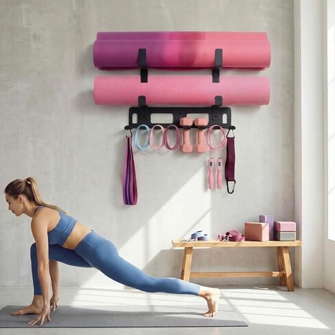 Novabright Gym Storage Rack Resistance Band Rack Multi Purpose Wall Mount for Home 8 Hook Wall Hanger Display with 4 Adjustable Hooks for Gym Equipment, Exercise Bands, Lifting Belts and Jump Ropes in Kuwait