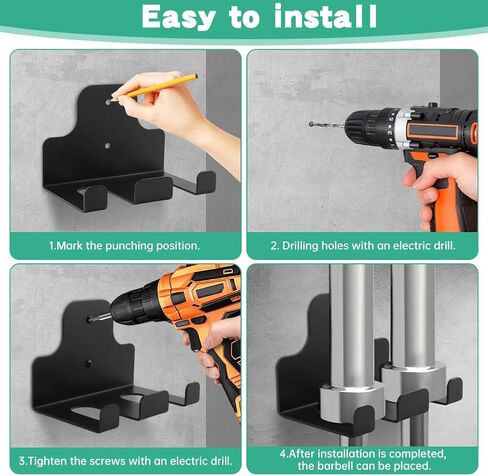 Barbell Wall Holder, Garage Gym Bar Wall Rack, Vertical Barbell Mount Rack, Space Saving Commercial or Home Gym Accessory,Holds Under 30mm Bar Size in Kuwait