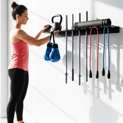 33" Wall Mount Barbell Storage & Tool Rack, 10L8S Slots Heavy Duty Organizer, 350LBS Load 4MM Steel 5MM EVA for Garage Home Gym. in Saudi Arabia