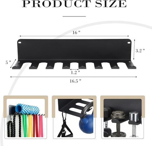 BreezeHug 2 Pcs Gym Wall Mount Storage Rack 8 Hook Heavy Duty Metal Home Gym Organizer for Resistance Band Jump Rope Barbell Accessories Multipurpose Fitness Equipment Storage, Carabiners Include in Kuwait