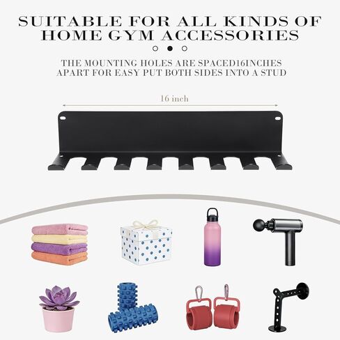 BreezeHug 2 Pcs Gym Wall Mount Storage Rack 8 Hook Heavy Duty Metal Home Gym Organizer for Resistance Band Jump Rope Barbell Accessories Multipurpose Fitness Equipment Storage, Carabiners Include in Kuwait