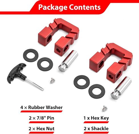 WeiSen 2 حزمة 3/4 "D تكبل حلقة مع قوة كسر 7/8 دبوس 68000 رطل متوافق مع ATV UTV SUV على الطرق الوعرة وسحب المركبات (7075 ألومنيوم، أحمر) in Kuwait