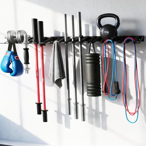 33" Wall Mount Barbell Storage & Tool Rack, 10L8S Slots Heavy Duty Organizer, 350LBS Load 4MM Steel 5MM EVA for Garage Home Gym. in Saudi Arabia