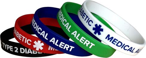 Type 2 Diabetes Medical Alert Silicone Bracelets – 5 Pack Adult Diabetic Wristbands for Men & Women, 7.8" in Kuwait