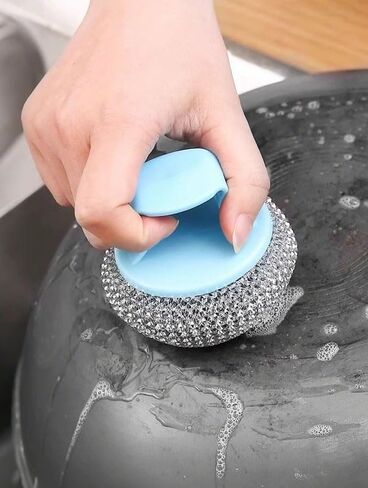 1 Pack Stainless Steel Wool Scrubber with Handles, Heavy Duty Scouring Tools for Cleaning Pots, Pans, Grills, Stoves, Sinks, and Cast Iron, Blue in Saudi Arabia
