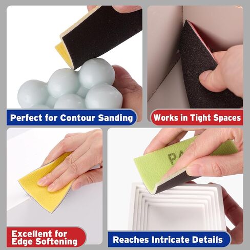 مجموعة إسفنجة سنفرة مكونة من 48 قطعة، وسادات إسفنجية سنفرة ناعمة 80-1000 حبيبة، مجموعة متنوعة من ورق الصنفرة القابل للغسل للخشب والجدران الجافة والمعادن والسيارات وورق الصنفرة الجاف الرطب لتنعيم متعدد الاستخدامات. in Kuwait