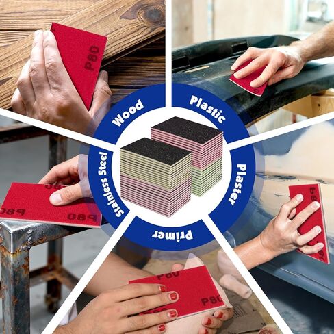 مجموعة إسفنجة سنفرة مكونة من 48 قطعة، وسادات إسفنجية سنفرة ناعمة 80-1000 حبيبة، مجموعة متنوعة من ورق الصنفرة القابل للغسل للخشب والجدران الجافة والمعادن والسيارات وورق الصنفرة الجاف الرطب لتنعيم متعدد الاستخدامات. in Kuwait