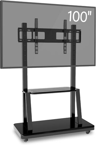 Mobile Height-Adjustable Stand with Locking Wheels for 43-65" Office Screens | Dual Steel Shelves | 176lbs Capacity | Heavy-Duty for Conference Rooms & Presentations in Kuwait
