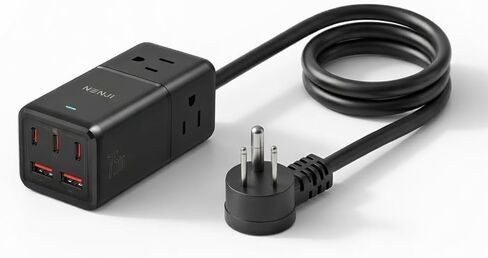 Nenji 75W GAN USB-C Super Fast Charging Station ، شريط طاقة 8 في 1 مع 5 منافذ USB و 3 AC ، شحن ذكي ، شاحن PD سريع لـ iPhone و Samsung و iPad و MacBook-سطح المكتب والسفر الصديق-Black in Saudi Arabia