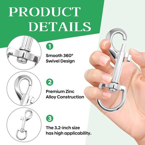 8Pcs Swivel Snap Hooks Heavy Duty Eye Bolt Hook - 3.5 Inch, Metal Dog Leash Clips Clasp Silver Flag Pole Clips Hook for Dog Pet Chain Flag Spring Rope in Kuwait