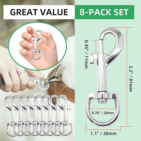 8Pcs Swivel Snap Hooks Heavy Duty Eye Bolt Hook - 3.5 Inch, Metal Dog Leash Clips Clasp Silver Flag Pole Clips Hook for Dog Pet Chain Flag Spring Rope in Kuwait