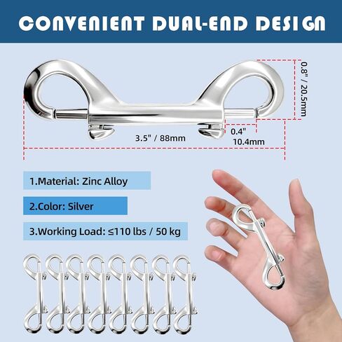 Sissatthai 8Pcs Double Ended Snap Hooks Heavy Duty - 3.5 Inch, Metal Dog Leash Hook Clip Double Sided Carabiner Clips Silver Chain Clip Clasp for Dog Horse Bolt Key Carabiner Outdoor in Kuwait