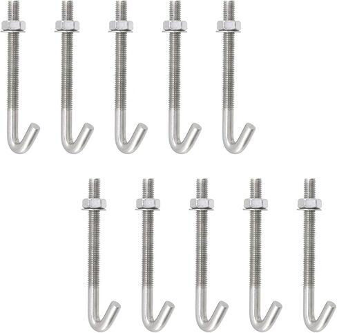 MY MIRONEY 10Sets J Bolt with Nut Washer, Stainless Steel Anchors Bolts Hardware Concrete J-Bolt Cement Post Anchor Bolts Fastener, 3/8" x 4.72", Type 2 in Saudi Arabia