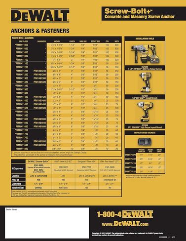 3/8 × 4 تم تصميم DeWALT بواسطة مسمار لولبي من Powers، مرساة لولبية عالية الأداء مطلية بالزنك (50) in Saudi Arabia