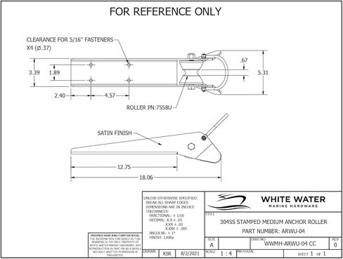 بكرة مرساة بقوس عالمي متوسط ​​الحجم من الفولاذ المقاوم للصدأ ARWU-04 Marine 304 من White Water ARWU-04، بطول 18 بوصة in Saudi Arabia