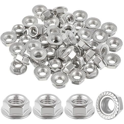 50 Pieces M8 Flange Nuts, M8-1.25mm Hexagon Flange Nuts, 304 Stainless Steel, Metric Lock Fasteners, Heavy Duty Replacement for DIY Project Home Mechanism in Kuwait