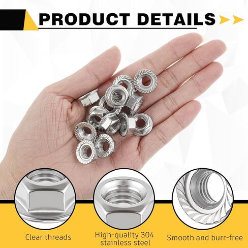 50 Pieces M8 Flange Nuts, M8-1.25mm Hexagon Flange Nuts, 304 Stainless Steel, Metric Lock Fasteners, Heavy Duty Replacement for DIY Project Home Mechanism in Kuwait