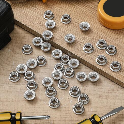 50 Pieces M8 Flange Nuts, M8-1.25mm Hexagon Flange Nuts, 304 Stainless Steel, Metric Lock Fasteners, Heavy Duty Replacement for DIY Project Home Mechanism in Kuwait