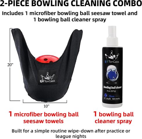 TonGass Bowling Ball Cleaning Kit with Seesaw Towel and Cleaner Spray (8 oz), Microfiber Bowling Ball Polisher Bag for Quick Wipe-Downs, Portable Bowlings Accessories for Practice and League Play in Kuwait