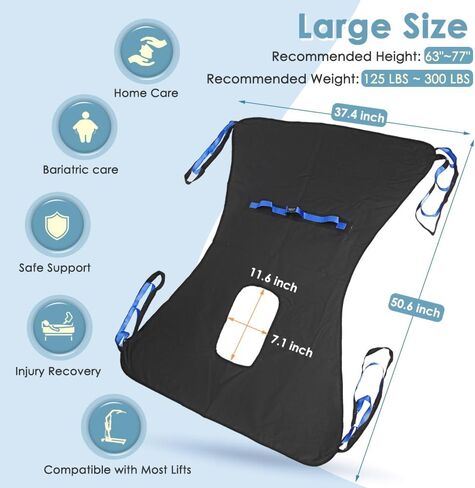 Patient Lift Sling for Home Use Elderly Bedridden Patient Lift Assist Aid Medical Toileting Sling Devices Full Body Elevation Lifter for Adults Sit to Stand Positioning Transfer Belt (Black) in Kuwait