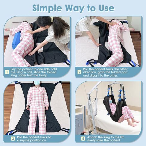 Patient Lift Sling for Home Use Elderly Bedridden Patient Lift Assist Aid Medical Toileting Sling Devices Full Body Elevation Lifter for Adults Sit to Stand Positioning Transfer Belt (Black) in Kuwait