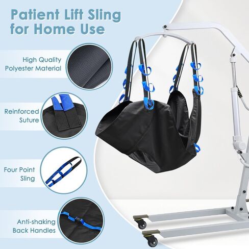 Patient Lift Sling for Home Use Elderly Bedridden Patient Lift Assist Aid Medical Toileting Sling Devices Full Body Elevation Lifter for Adults Sit to Stand Positioning Transfer Belt (Black) in Kuwait