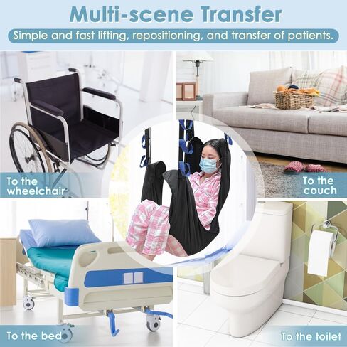 Patient Lift Sling for Home Use Elderly Bedridden Patient Lift Assist Aid Medical Toileting Sling Devices Full Body Elevation Lifter for Adults Sit to Stand Positioning Transfer Belt (Black) in Kuwait
