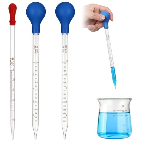 3 Pcs Glass Pipettes Dropper, 10ml & 3ml Graduated Liquid Dropper with Rubber Bulb for Laboratory, Medicine, Research (Blue & Red) in Kuwait