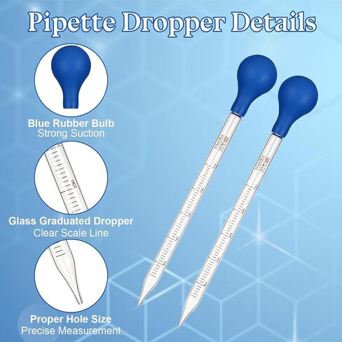 3 Pcs Glass Pipettes Dropper, 10ml & 3ml Graduated Liquid Dropper with Rubber Bulb for Laboratory, Medicine, Research (Blue & Red) in Kuwait