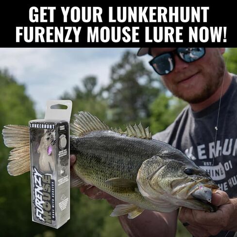 LUNKERHUNT Furenzy Mouse Topwater Lure for Bass, Trout & Pike – 2.5", 1/2 oz | AquaFur for 15% Water Retention & Realistic Action | Weedless Hook & Soft Rubber Tail for Precision Casting in Kuwait