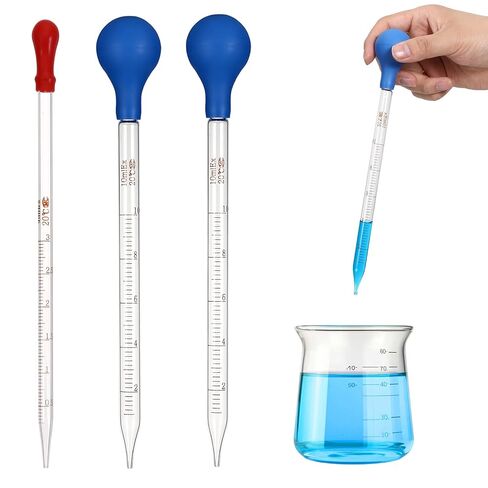 3Pcs Glass Pipettes Dropper, 10ml Graduated Liquid Dropper with Rubber Bulb for Laboratory, Medicine, School, Food, Research in Saudi Arabia