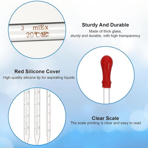 3Pcs Glass Pipettes Dropper, 10ml Graduated Liquid Dropper with Rubber Bulb for Laboratory, Medicine, School, Food, Research in Saudi Arabia