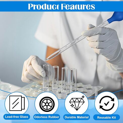 3Pcs Glass Pipettes Dropper, 10ml Graduated Liquid Dropper with Rubber Bulb for Laboratory, Medicine, School, Food, Research in Saudi Arabia