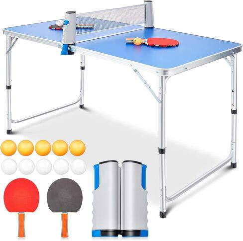 Pinkunn Table Tennis Table Portable Foldable Tables Tennis Game Set with 2 Tabled Tennises Paddles 10 Tabled Tennises Ball and 1 Net Height Adjustable Compact Storage Fit in Most Closet(4 x 2 ft) in Saudi Arabia