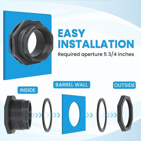 MARGAR 4“ Bulkhead Fitting for Tank, Industrial UPVC Water Tank Connector Adapter Fitting for Rain Barrels，Ponds，Pools，Aquariums in Kuwait