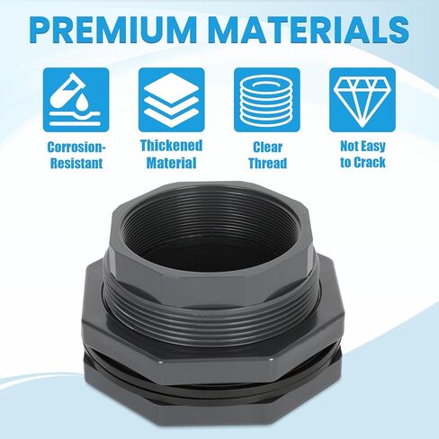 MARGAR 4“ Bulkhead Fitting for Tank, Industrial UPVC Water Tank Connector Adapter Fitting for Rain Barrels，Ponds，Pools，Aquariums in Kuwait