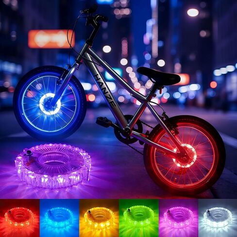 HANZE Rechargeable Bike Wheel Lights – 9 Colors 21 Lighting Modes LED Hub Light, 20H Runtime Motion Activated Bicycle Tire Safety Accessories, Cool Spoke Lights Gifts for Kids Adults (1 Pack) in Kuwait
