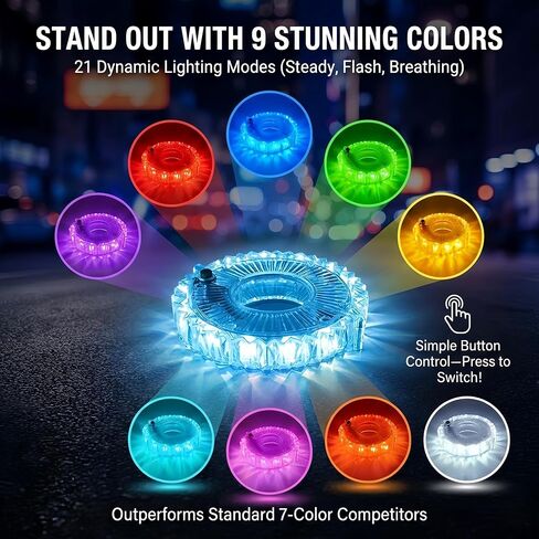 HANZE Rechargeable Bike Wheel Lights – 9 Colors 21 Lighting Modes LED Hub Light, 20H Runtime Motion Activated Bicycle Tire Safety Accessories, Cool Spoke Lights Gifts for Kids Adults (1 Pack) in Kuwait