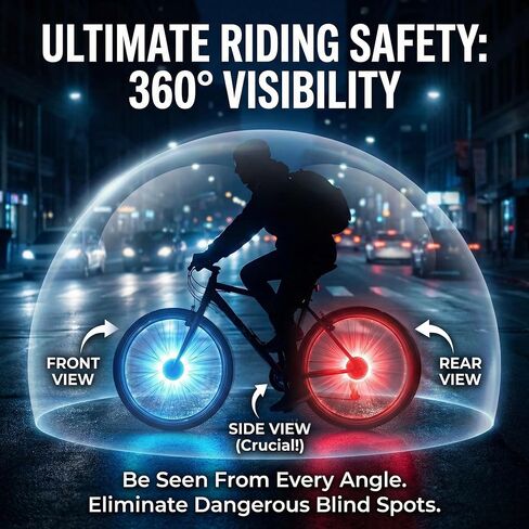 HANZE Rechargeable Bike Wheel Lights – 9 Colors 21 Lighting Modes LED Hub Light, 20H Runtime Motion Activated Bicycle Tire Safety Accessories, Cool Spoke Lights Gifts for Kids Adults (1 Pack) in Kuwait